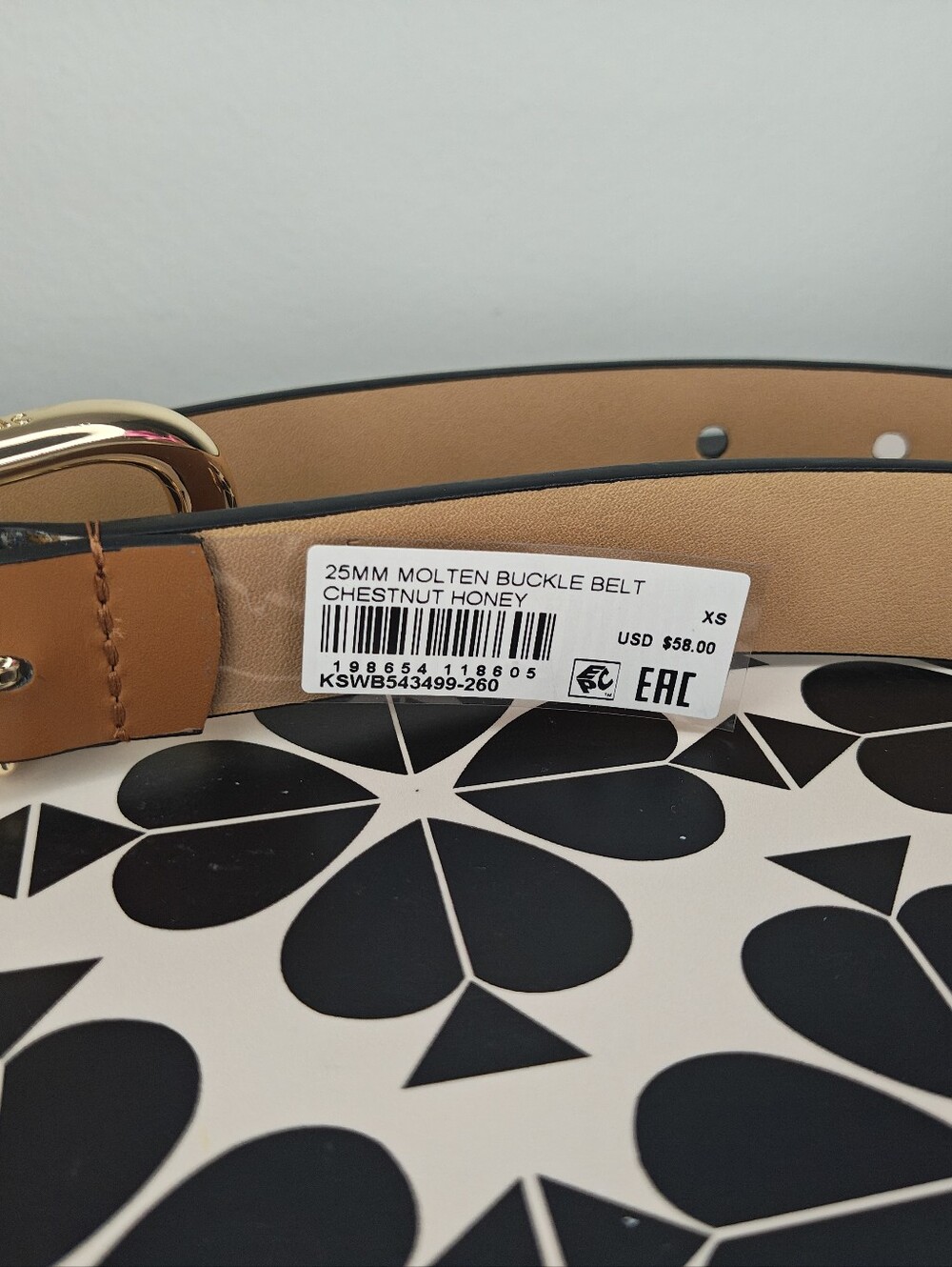 Kate Spade New York 25mm Molten Buckle Belt - Size XS in Chestnut Honey - NWT - Picture 5 of 5